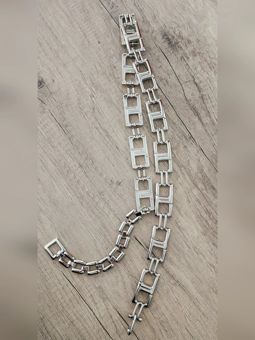 Silver-Tone Geometric Chain Belt | Y2K Statement Waist Belt‎
